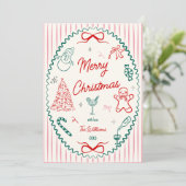 Whimsical Hand Drawn Doodles Christmas Photo  Feestdagenkaart (Staand voorkant)