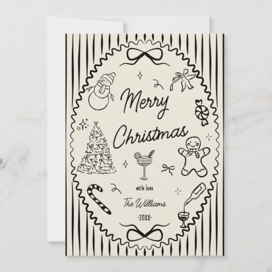 Whimsical Hand Drawn Doodles Christmas Photo  Feestdagenkaart (Voorkant)
