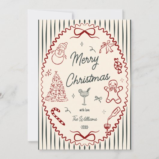 Whimsical Hand Drawn Doodles Christmas Photo Feestdagenkaart (Voorkant)