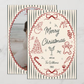 Whimsical Hand Drawn Doodles Christmas Photo Feestdagenkaart (Voorkant / Achterkant)