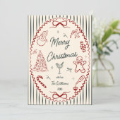Whimsical Hand Drawn Doodles Christmas Photo Feestdagenkaart (Staand voorkant)