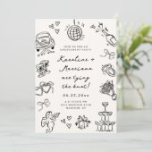 Whimsical Hand Drawn Doodles Engagement Party Kaart (Staand voorkant)