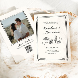 Whimsical Hand Drawn Doodles Engagement Party Kaart