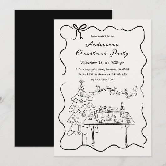 Whimsical Hand Drawn Doodles Kerstfeest Kaart (Voorkant / Achterkant)