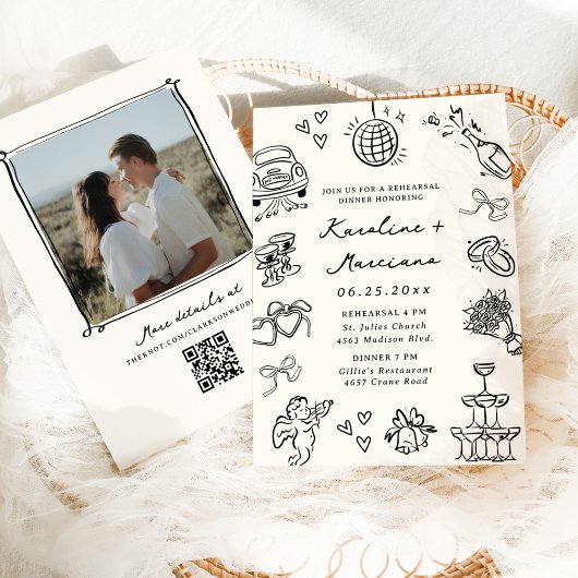 Whimsical Hand Drawn Doodles Repetitie Diner Kaart