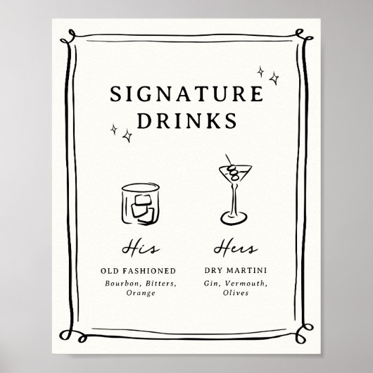 Whimsical Hand Drawn Doodles Signature Drinken Poster (Voorkant)