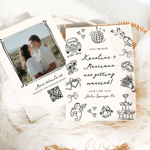 Whimsical Hand Drawn Doodles Sla de datum QR-code  Kaart