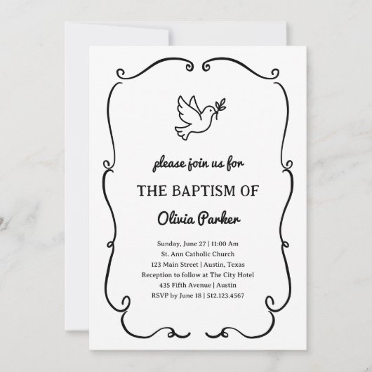 Whimsical Hand-Drawn Dove | Baptism Kaart (Voorkant)