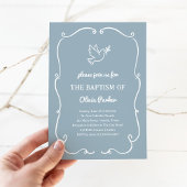 Whimsical Hand-Drawn Dove Blue | Baptism Kaart