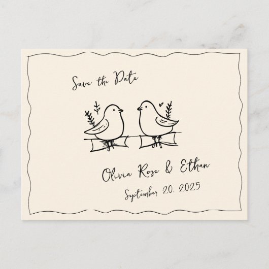 Whimsical Hand-Drawn Dove Save the Date Briefkaart (Voorkant)