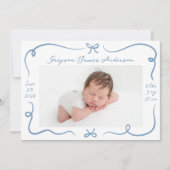 Whimsical Hand-Drawn Dusty Blue Bows 4 Foto Geboor Aankondiging (Voorkant)