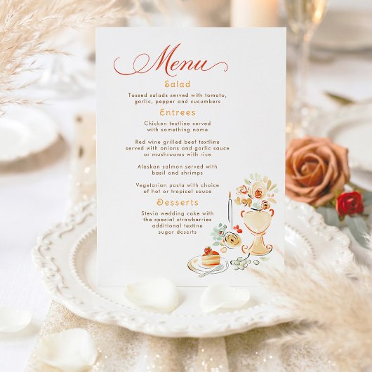 Whimsical Hand Drawn Earthy Fall Wedding Menu