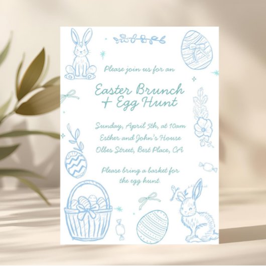 Whimsical Hand drawn Easter Brunch & Egg Hunt Kaart