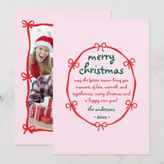 Whimsical Hand Drawn Eigenzinnig Lijst Kerstfoto Feestdagenkaart (Voorkant / Achterkant)