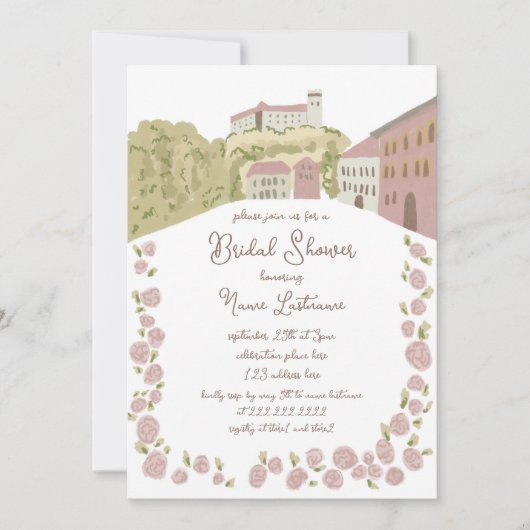 Whimsical Hand Drawn Europe Castle Vrijgezellenfee Kaart (Voorkant)