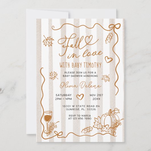 Whimsical Hand Drawn Fall In Love Baby Shower Kaart (Voorkant)