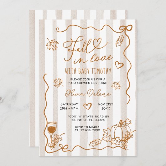 Whimsical Hand Drawn Fall In Love Baby Shower Kaart (Voorkant / Achterkant)