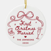 Whimsical Hand Drawn  First Christmas Married Keramisch Ornament (Voorkant)