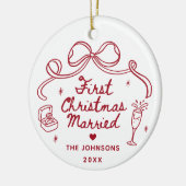 Whimsical Hand Drawn  First Christmas Married Keramisch Ornament (Links)