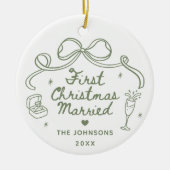 Whimsical Hand Drawn First Christmas Married Keramisch Ornament (Voorkant)