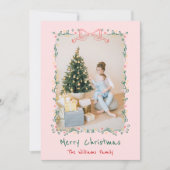 Whimsical Hand Drawn Floral Bow Christmas 1 Photo Feestdagenkaart (Voorkant)