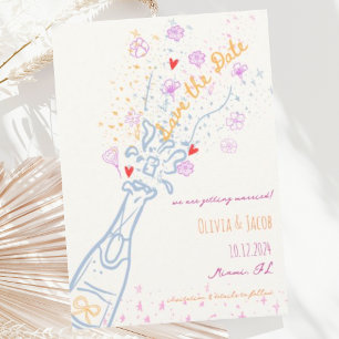 Whimsical Hand Drawn Floral Fun Save the Date Kaart
