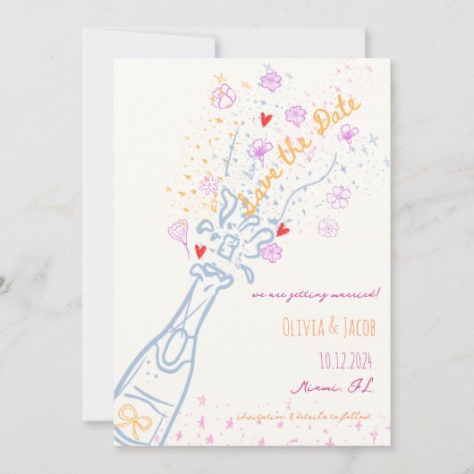 Whimsical Hand Drawn Floral Fun Save the Date Kaart (Voorkant)