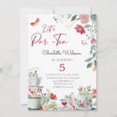 Whimsical hand-drawn floral Tea Party Birthday Kaart (Voorkant)