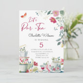 Whimsical hand-drawn floral Tea Party Birthday Kaart (Staand voorkant)