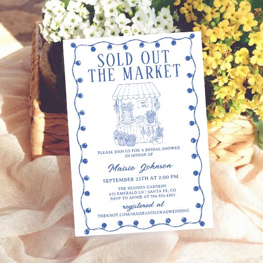 Whimsical Hand Drawn Flower Market Bridal Shower Kaart