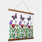 Whimsical Hand Drawn Flowers and Butterflies Hangend Wandkleed (Gebogen)