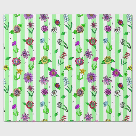 Whimsical Hand Drawn Flowers Cadeaupapier (Vlak)