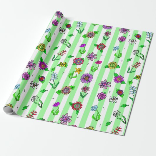 Whimsical Hand Drawn Flowers Cadeaupapier (Uitgerold)