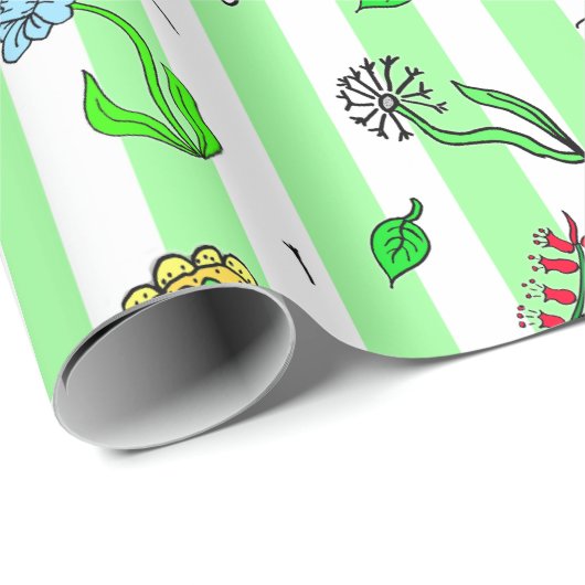 Whimsical Hand Drawn Flowers Cadeaupapier (Rol Hoek)