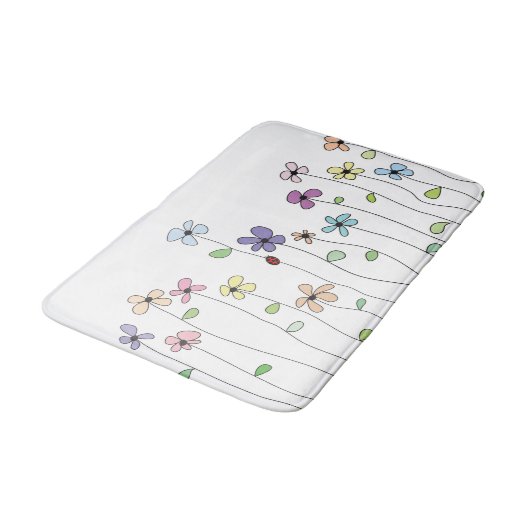 Whimsical Hand Drawn Flowers & Ladybug Bath Mat (Gekanteld)