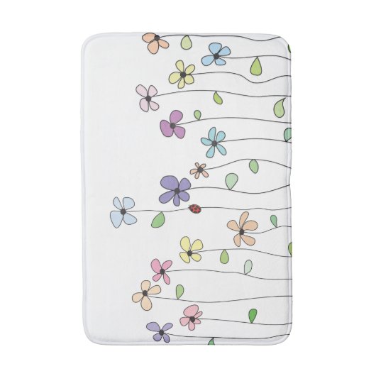Whimsical Hand Drawn Flowers & Ladybug Bath Mat (Voorkant Verticaal)