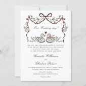 whimsical hand drawn formal Swans Wedding Kaart (Voorkant)