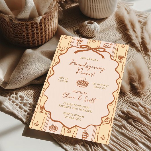 Whimsical Hand Drawn Friendsgiving Potluck Dinner Kaart