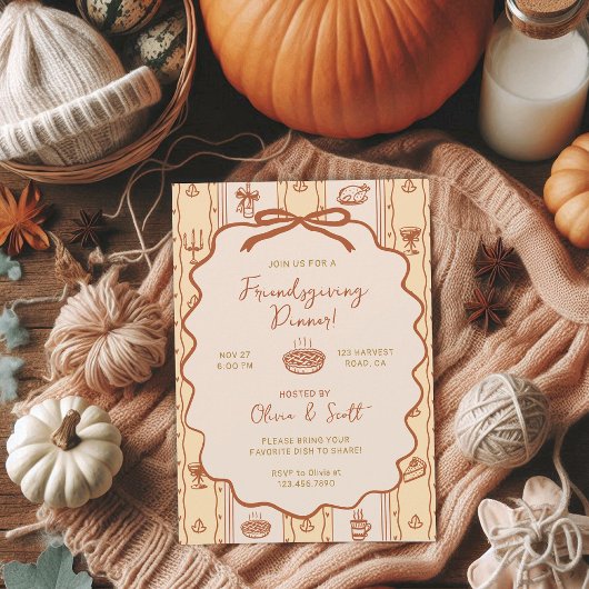 Whimsical Hand Drawn Friendsgiving Potluck Dinner Kaart