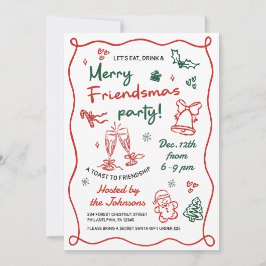 Whimsical Hand Drawn Friendsmas Christmas Party Kaart (Voorkant)