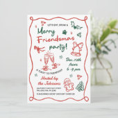 Whimsical Hand Drawn Friendsmas Christmas Party Kaart (Staand voorkant)