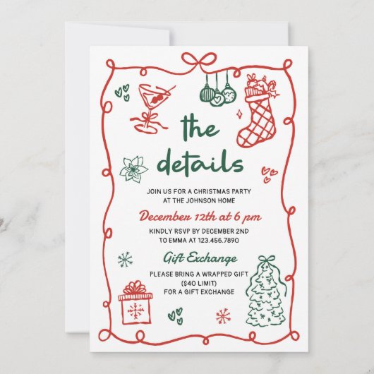 Whimsical Hand Drawn Friendsmas Christmas Party Kaart (Achterkant)