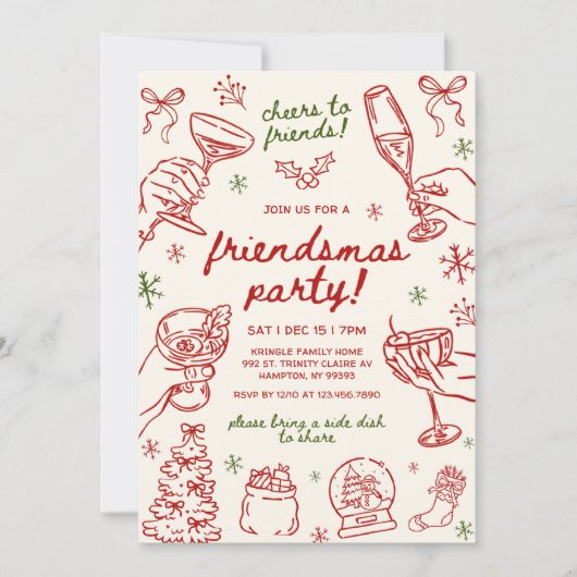 Whimsical Hand Drawn Friendsmas Christmas Party Kaart (Voorkant)