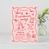 Whimsical Hand Drawn Friendsmas Christmas Party Kaart (Staand voorkant)