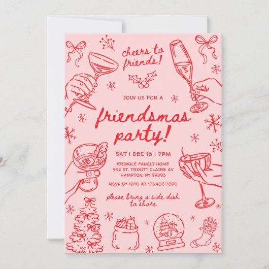 Whimsical Hand Drawn Friendsmas Christmas Party Kaart (Voorkant)