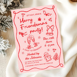Whimsical Hand Drawn Friendsmas Christmas Party Kaart