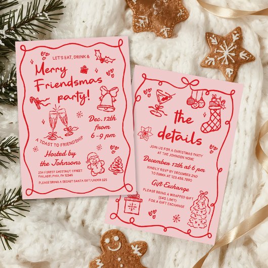 Whimsical Hand Drawn Friendsmas Christmas Party Kaart