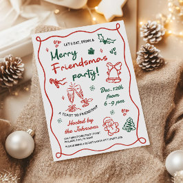 Whimsical Hand Drawn Friendsmas Christmas Party Kaart