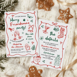 Whimsical Hand Drawn Friendsmas Christmas Party Kaart