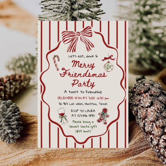 Whimsical Hand Drawn Friendsmas Christmas Party Kaart